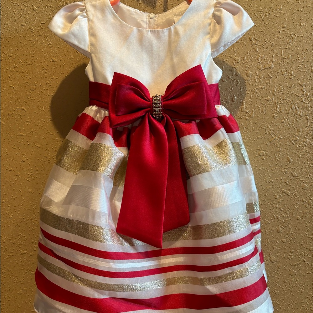 18M Baby Girls Satin Cap Sleeve Bodice to Burnout Striped Dress